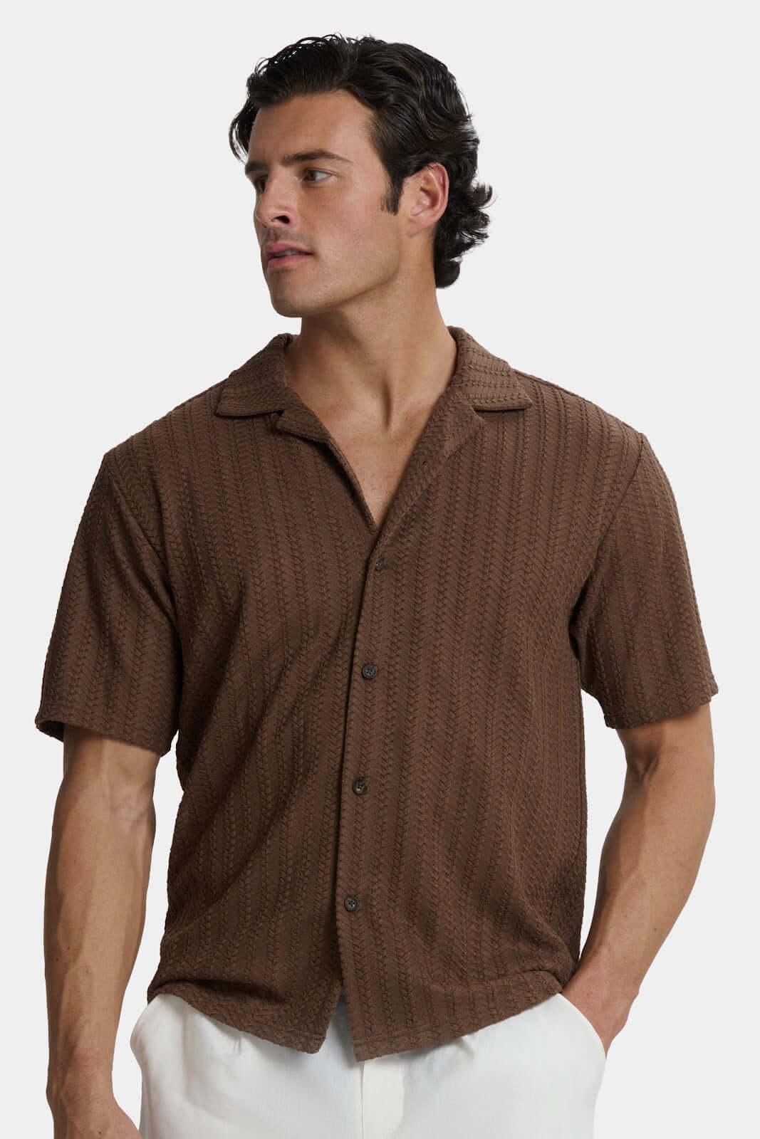 Treccia Men's Braided Knit Revere Collar Shirt – view 11