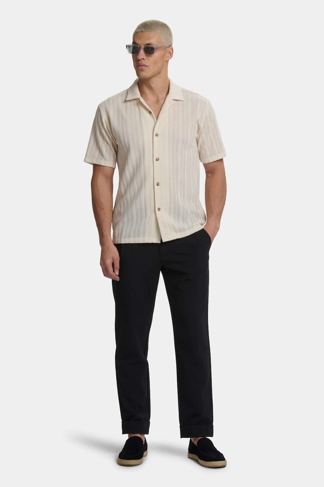 Treccia Men's Braided Knit Revere Collar Shirt – view 4