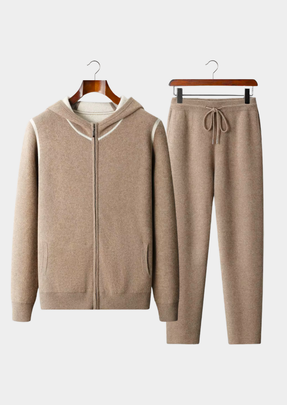 Milano Men's Cashmere Leisure Set – Soft Knit Top & Matching Trousers, Two-Piece Lounge Co-Ord | Beige
