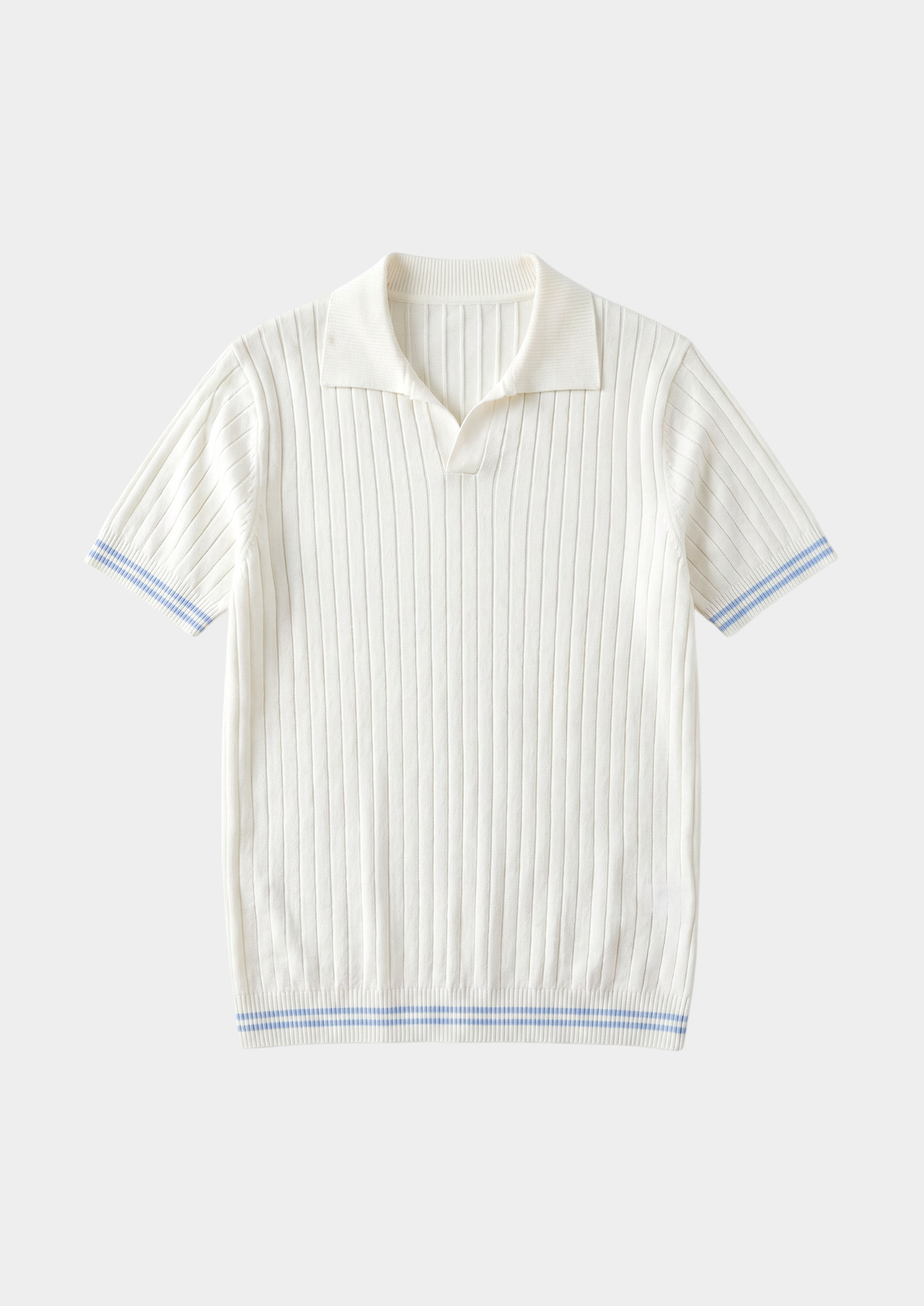 Men's Ribbed Knit Buttonless Polo Shirt in Ivory – view 2