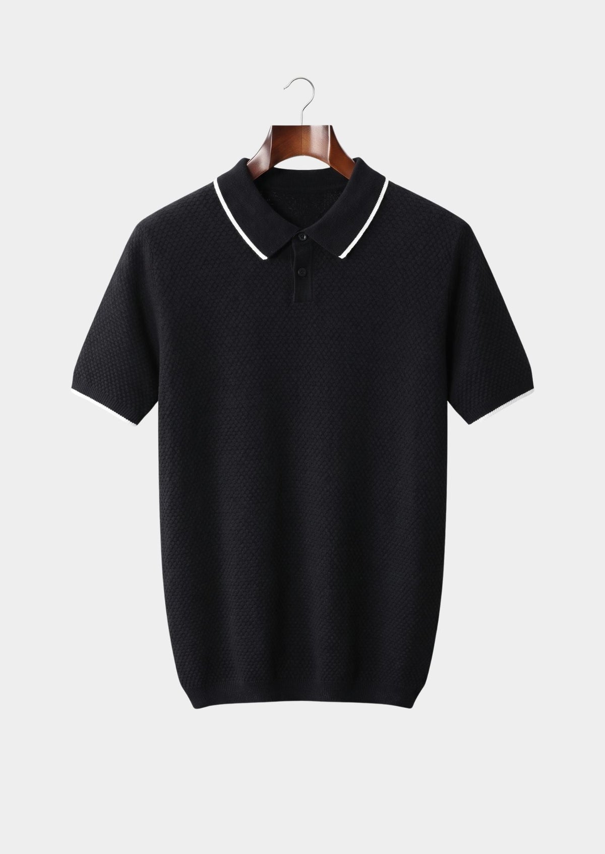 Men's Merino Cashmere Two-Tone Knit Polo in Black – view 1
