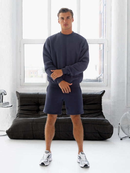 Men's Relaxed Fit Crew Neck Jumper in True Navy – view 2