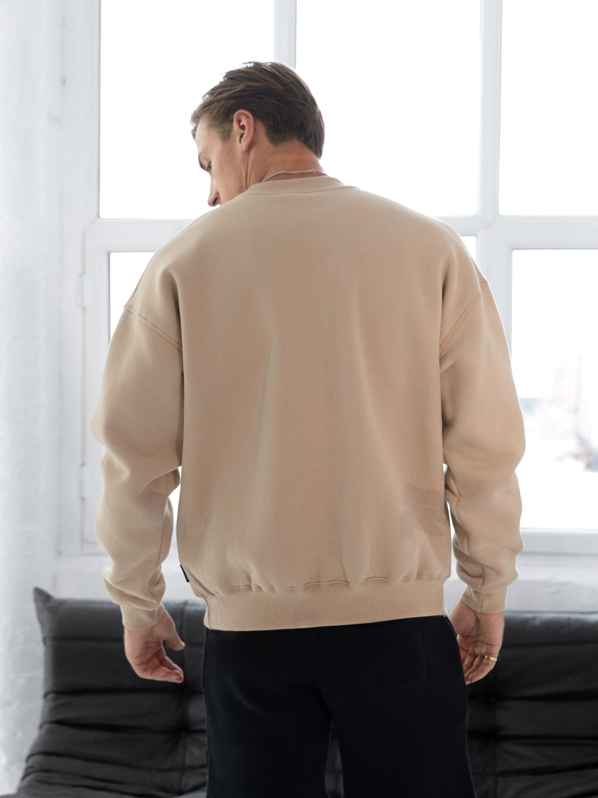 Men's Relaxed Fit Crew Neck Jumper in Light Tan – view 3