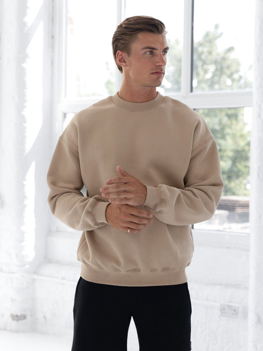 Men's Relaxed Fit Crew Neck Jumper in Light Tan – view 1