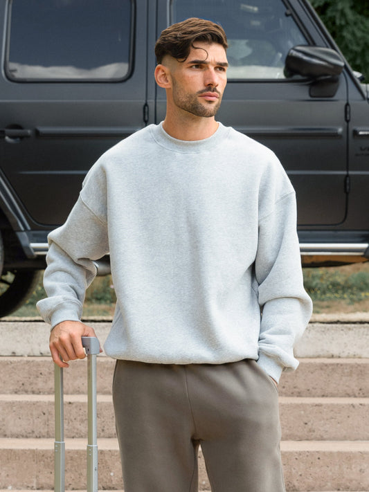 Men's Relaxed Fit Crew Neck Jumper in Marl Grey – view 1