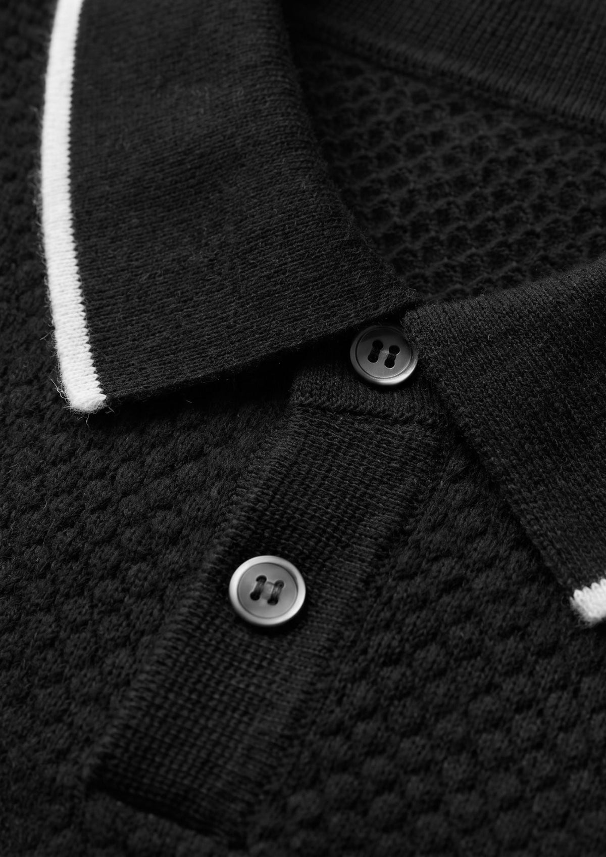 Men's Merino Cashmere Two-Tone Knit Polo in Black – view 5