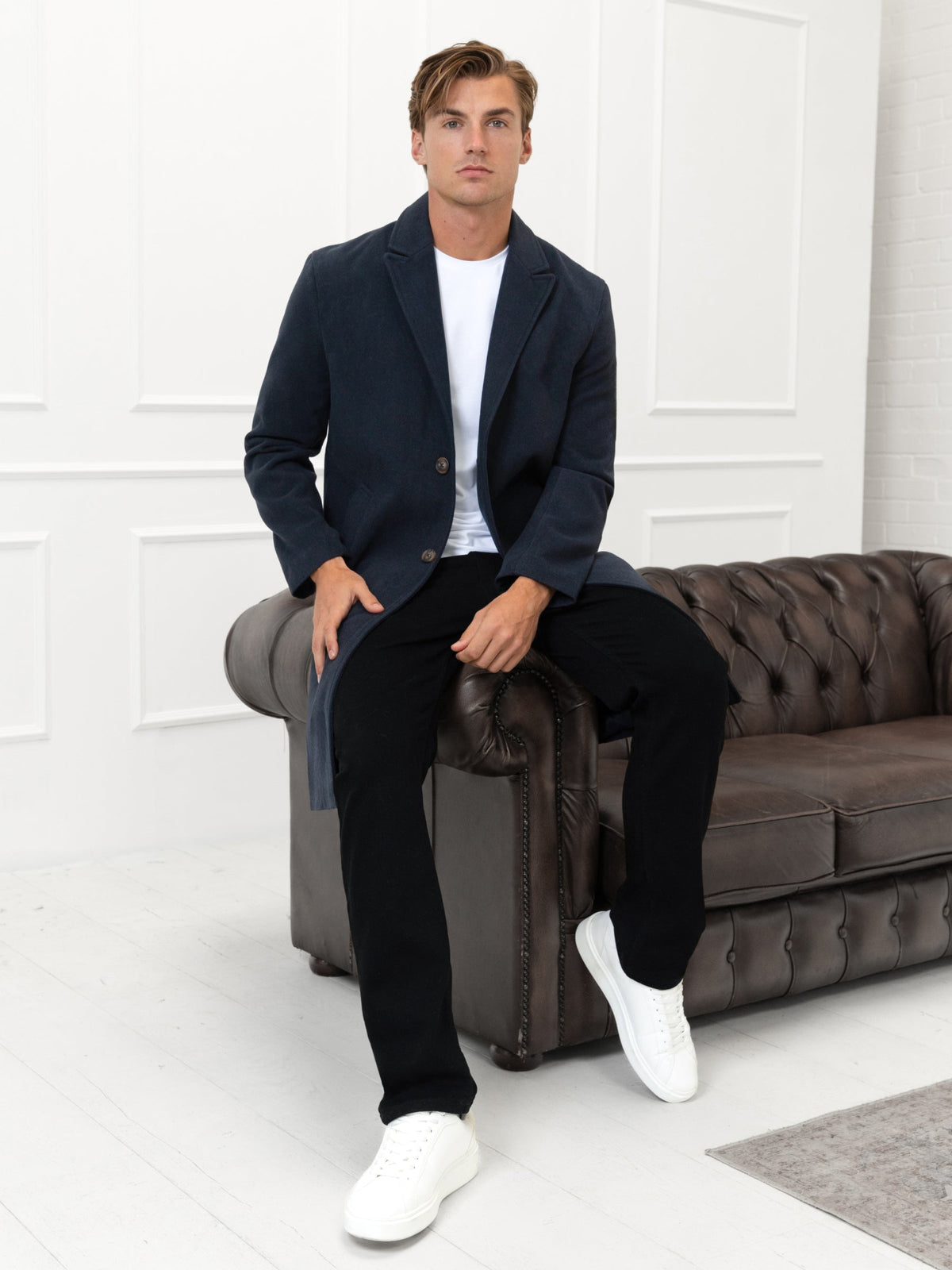 Knightsbridge Tailored Coat - Navy by SATRI & CO. – product view 3