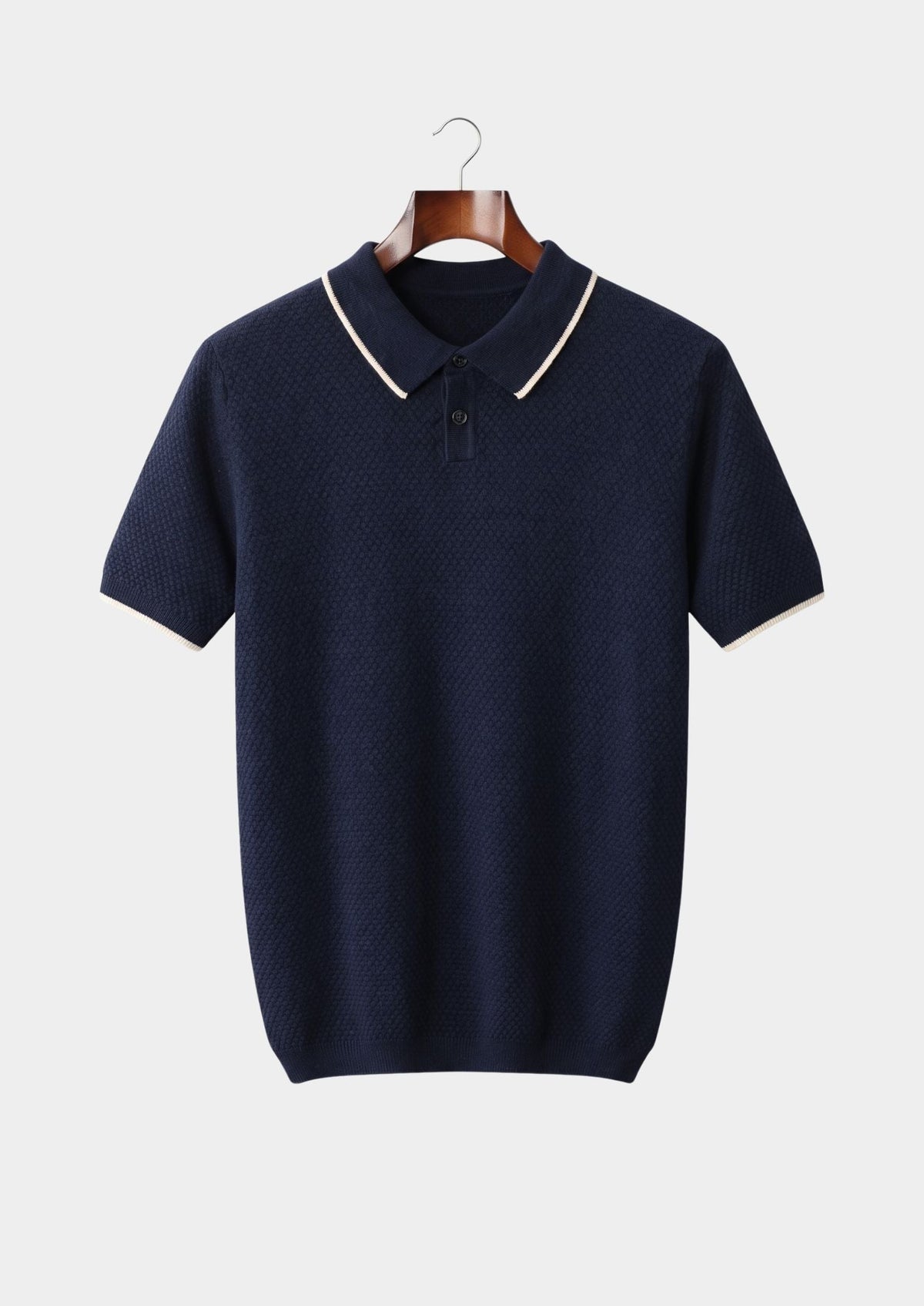 Men's Merino Cashmere Two-Tone Knit Polo in Navy Blue – view 1