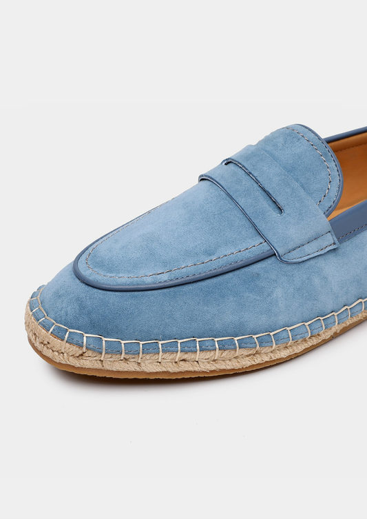Men's Suede Penny Espadrilles in Light Blue – view 2