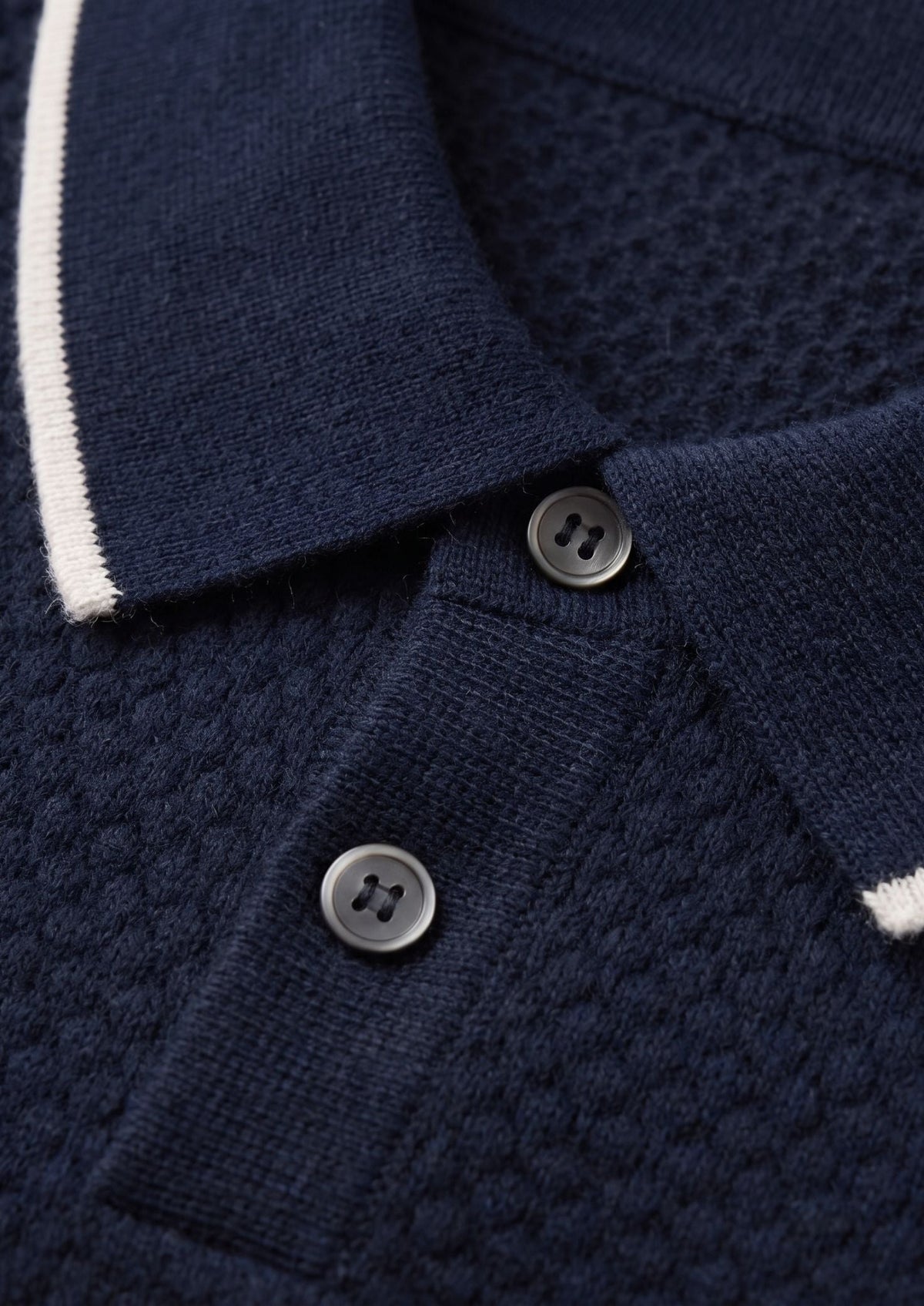 Men's Merino Cashmere Two-Tone Knit Polo in Navy Blue – view 2
