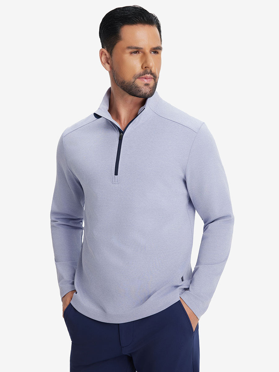 Men's Two-Tone Pique Cotton Blend Quarter Zip – view 11