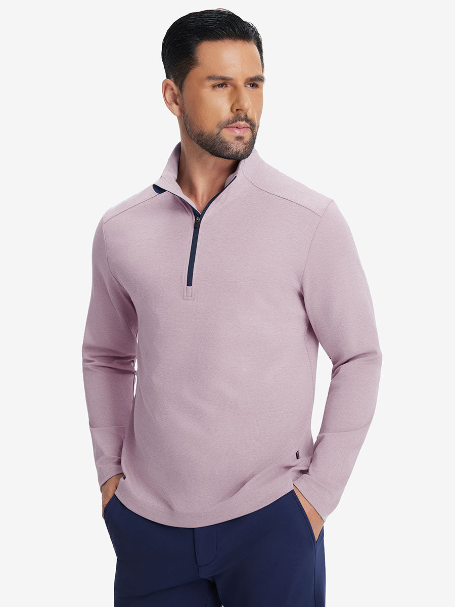 Men's Two-Tone Pique Cotton Blend Quarter Zip – view 18