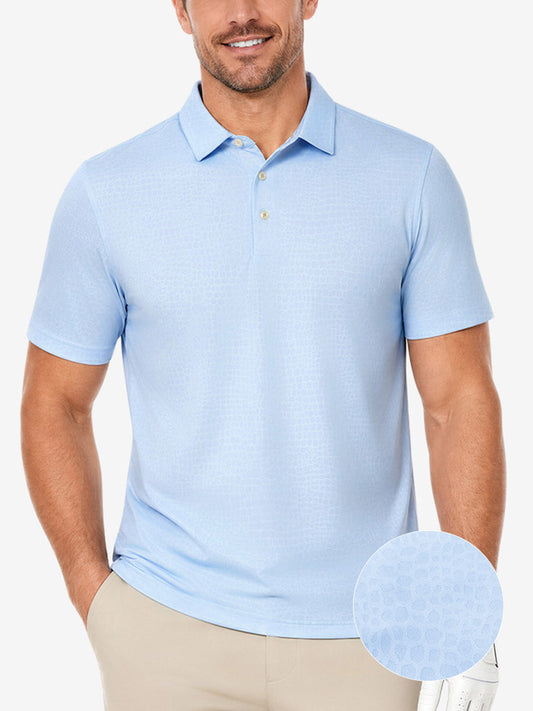 Men's Nylon Blend Jacquard Polo Shirt – Three-Button Placket, No-Roll Collar, Quick-Dry 4-Way Stretch