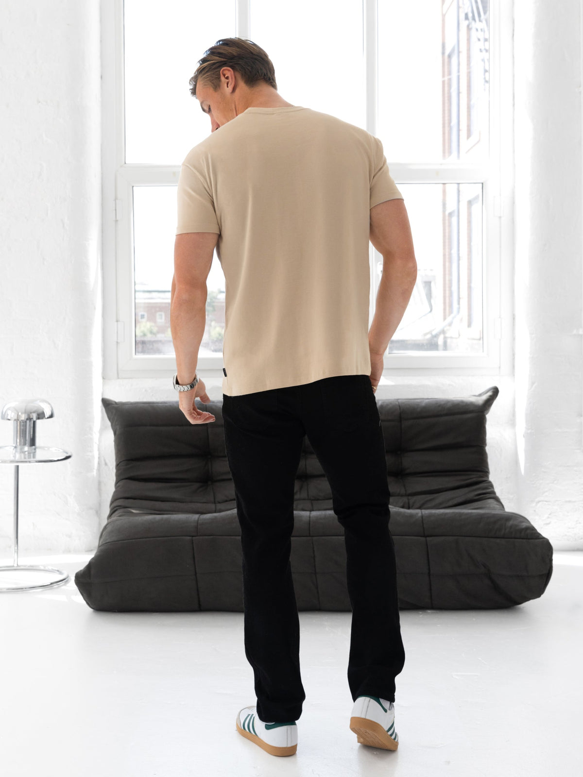 Conrad Men's Relaxed Fit T-Shirt in Soft Tan – view 4