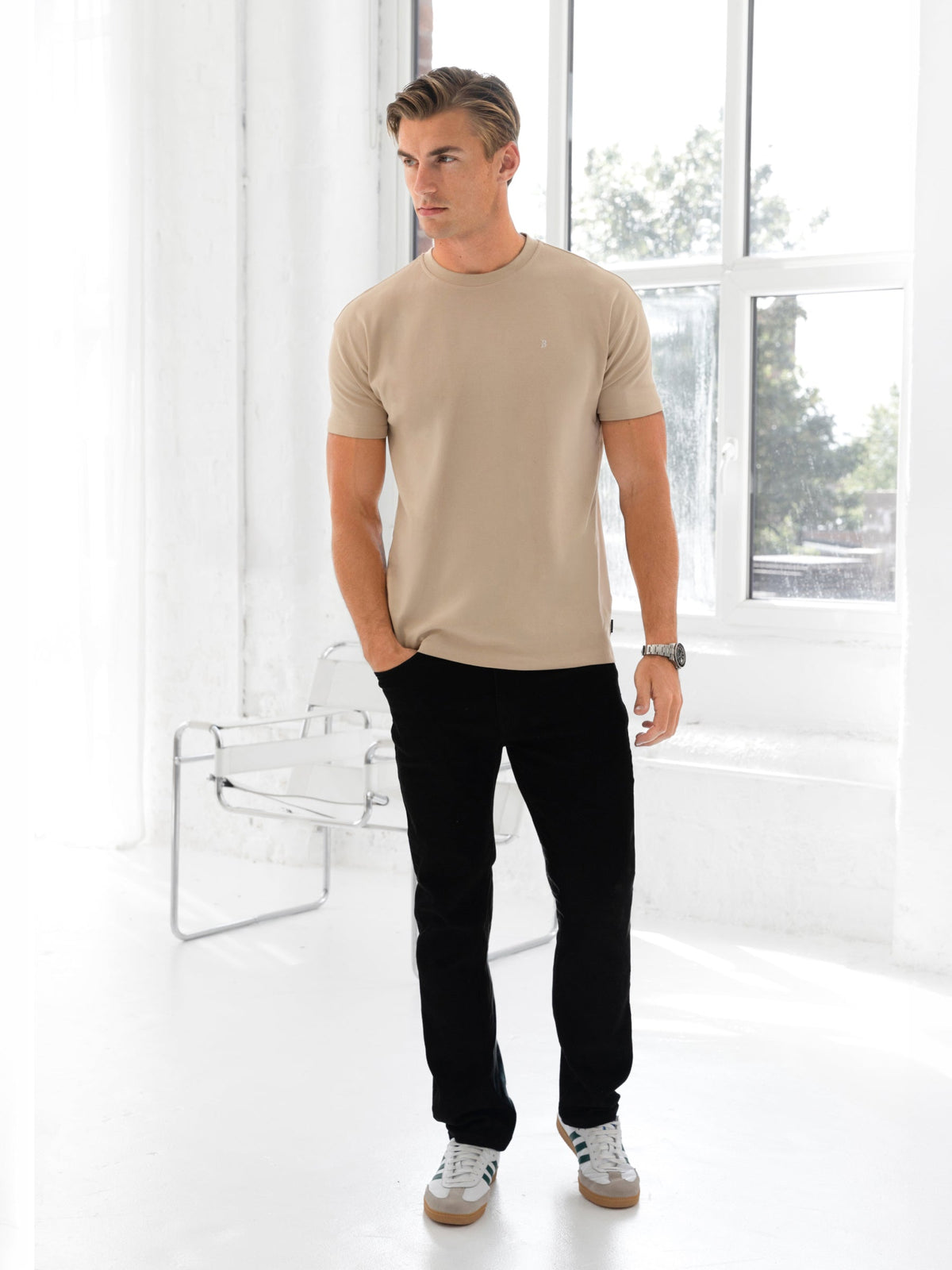 Conrad Men's Relaxed Fit T-Shirt in Soft Tan – view 3
