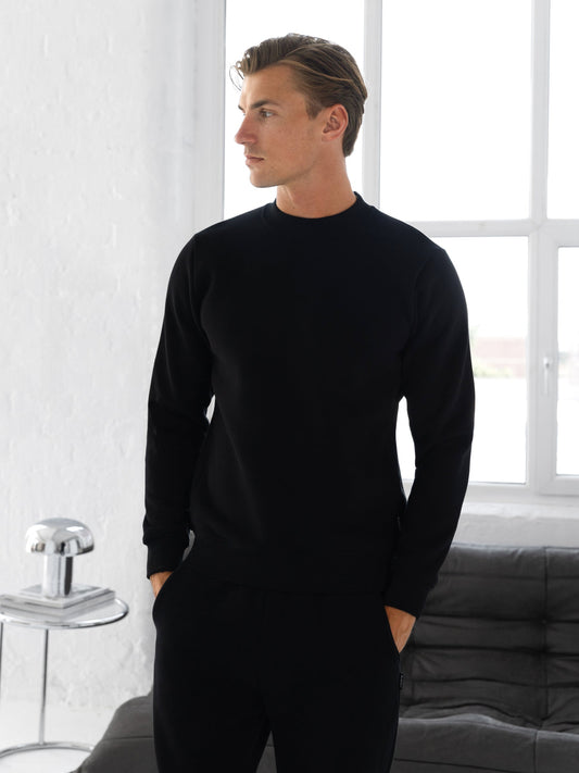 Men's Cotton Blend Crew Neck Jumper in Black – view 1
