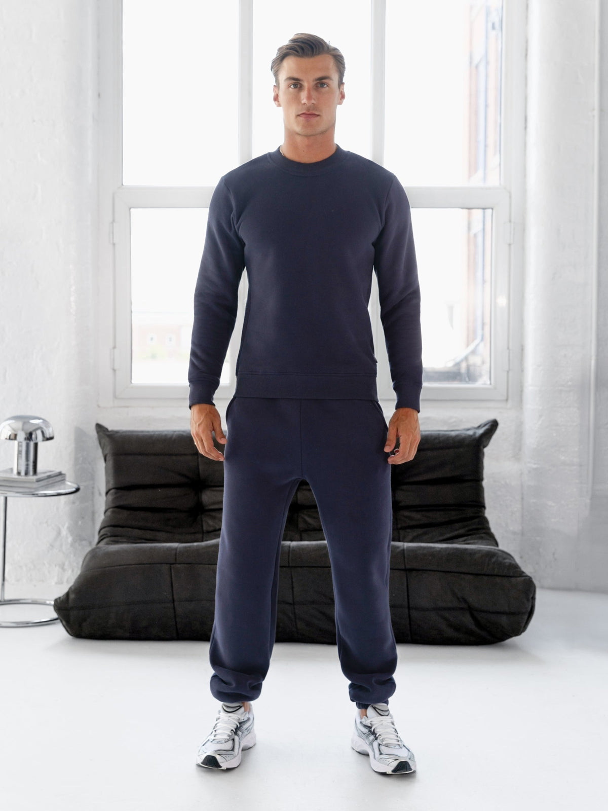 Men's Cotton Blend Crew Neck Jumper in True Navy – view 3