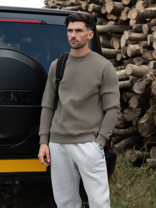 Men's Cotton Blend Crew Neck Jumper in Safari Green – view 2