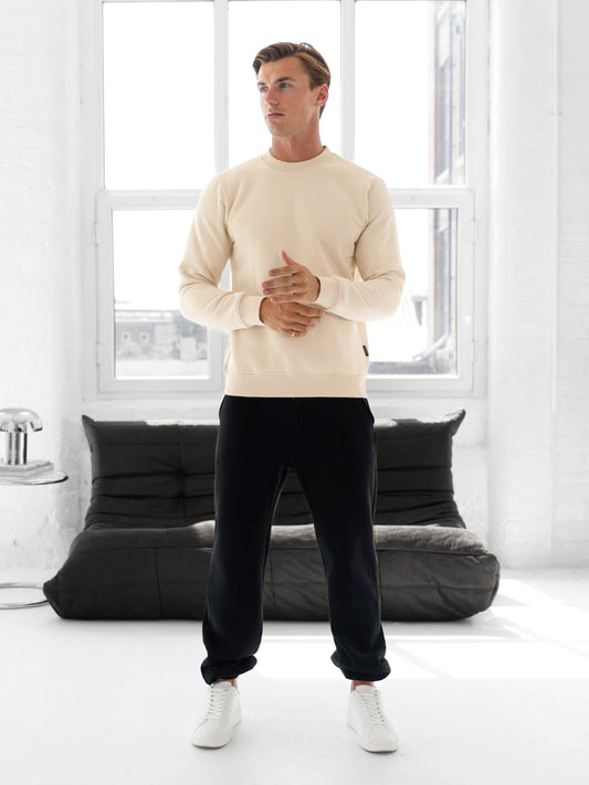 Men's Cotton Blend Crew Neck Jumper in Bone – view 2