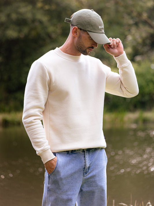 Men's Cotton Blend Crew Neck Jumper in Bone – view 1