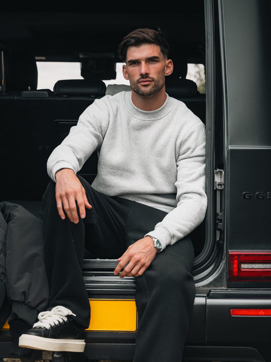 Men's Cotton Blend Crew Neck Jumper in Marl Grey – view 1