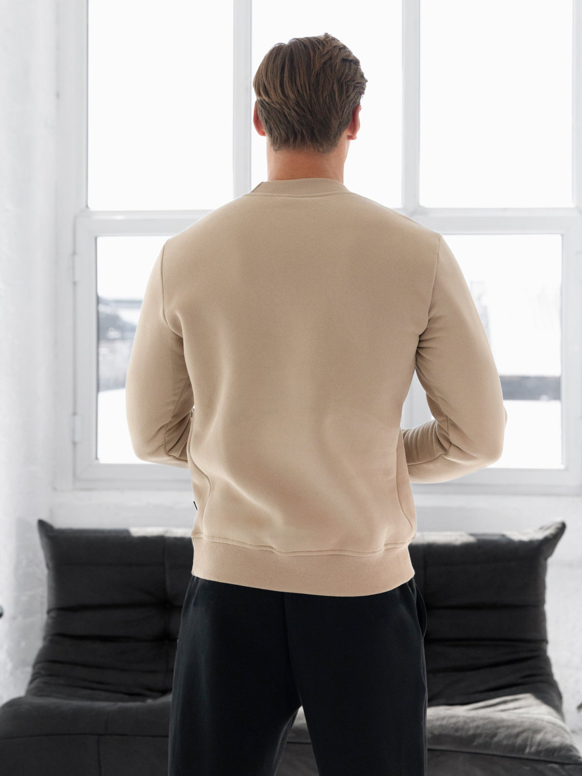 Men's Cotton Blend Crew Neck Jumper in Light Tan – view 6