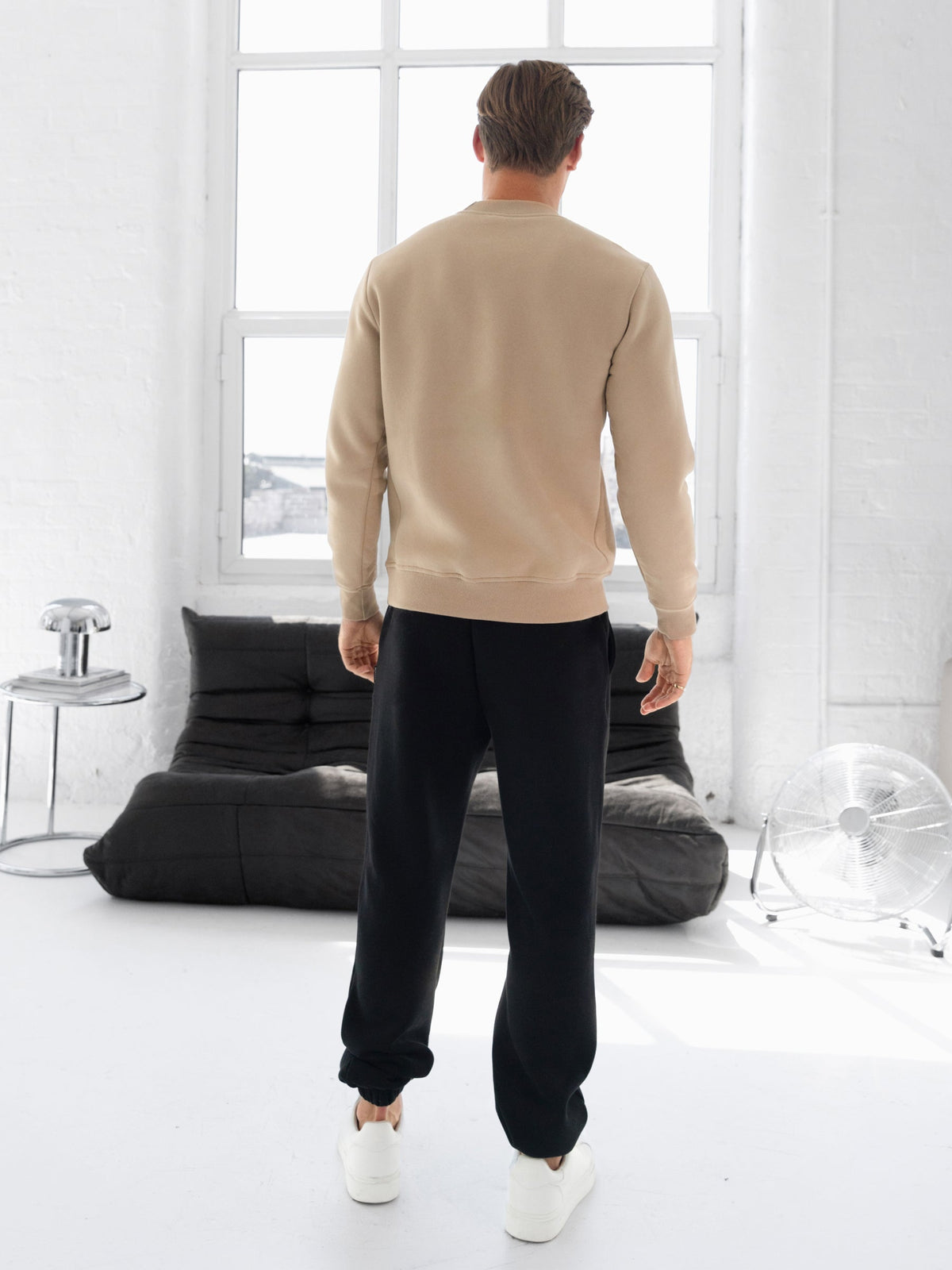 Men's Cotton Blend Crew Neck Jumper in Light Tan – view 5