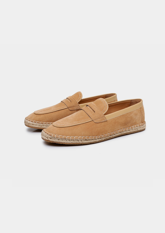 Men's Suede Penny Espadrilles in Beige – view 1