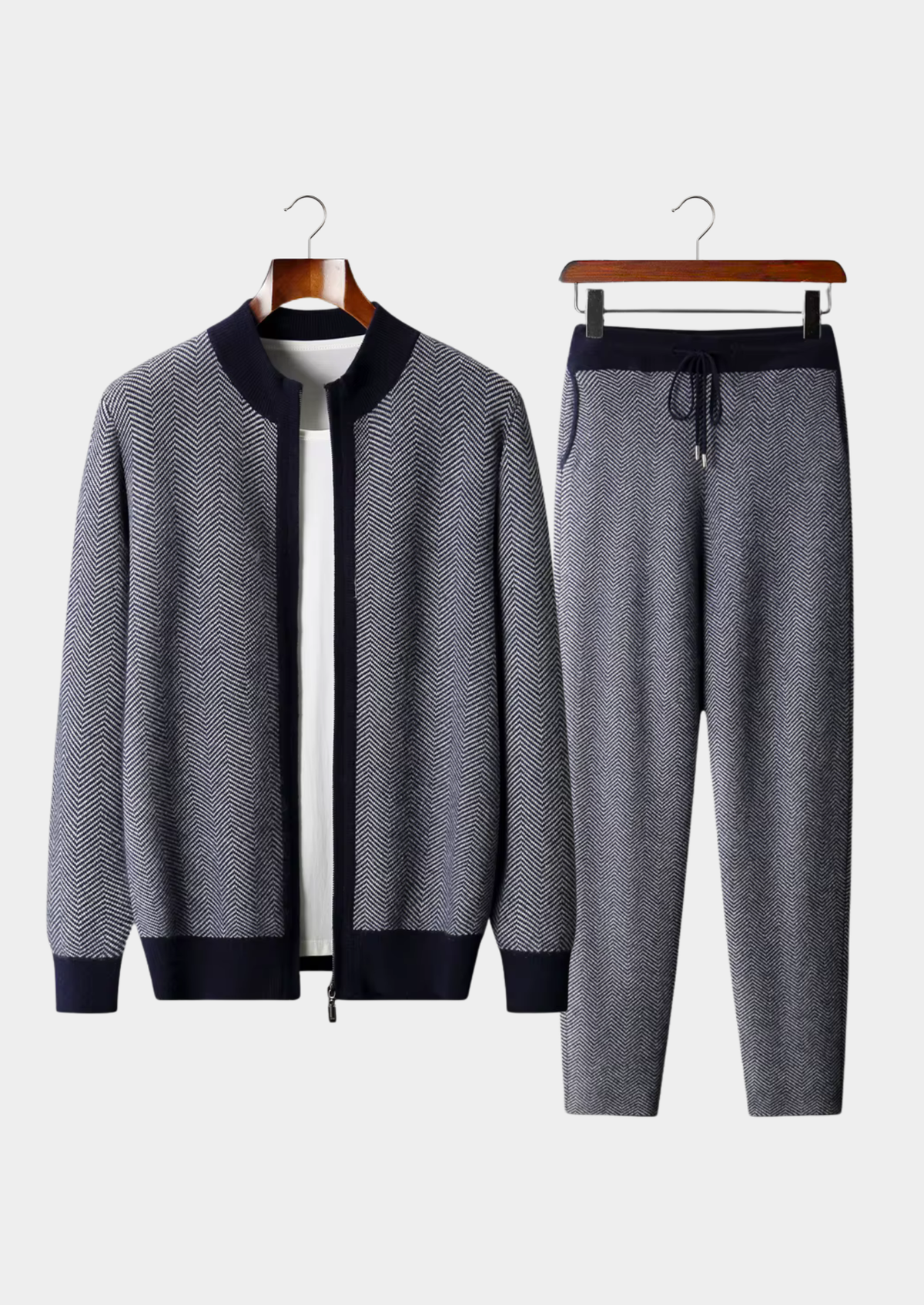 Men's Laid-Back Layered Two-Piece Knit Set in Navy Blue – view 1