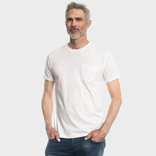 Men's Cotton Blend Pocket Crew Neck T-Shirt – Chest Pocket, Contemporary Athletic Fit | White
