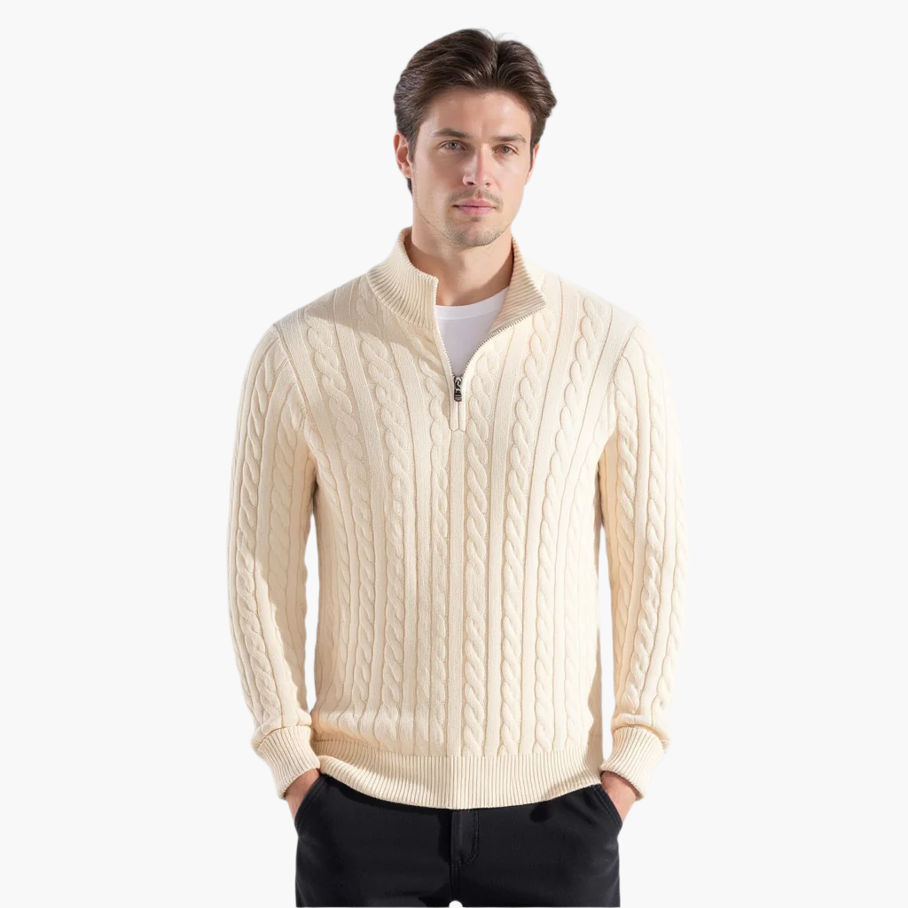 Men's Cotton Cable Knit Half-Zip Jumper – view 12