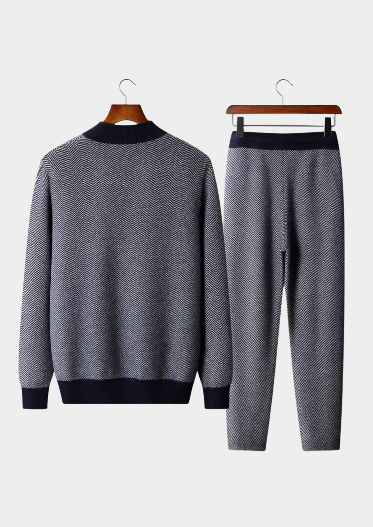 Men's Laid-Back Layered Two-Piece Knit Set in Navy Blue – view 2