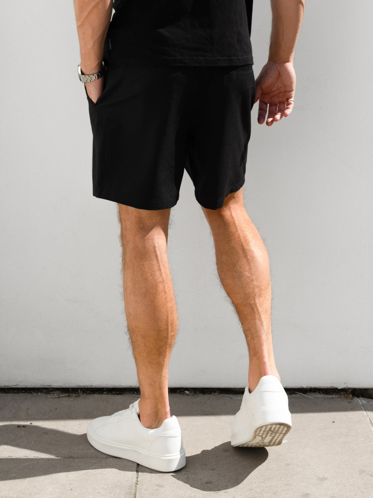 Lucca Men's Pleated Drawstring Shorts in Black – view 4