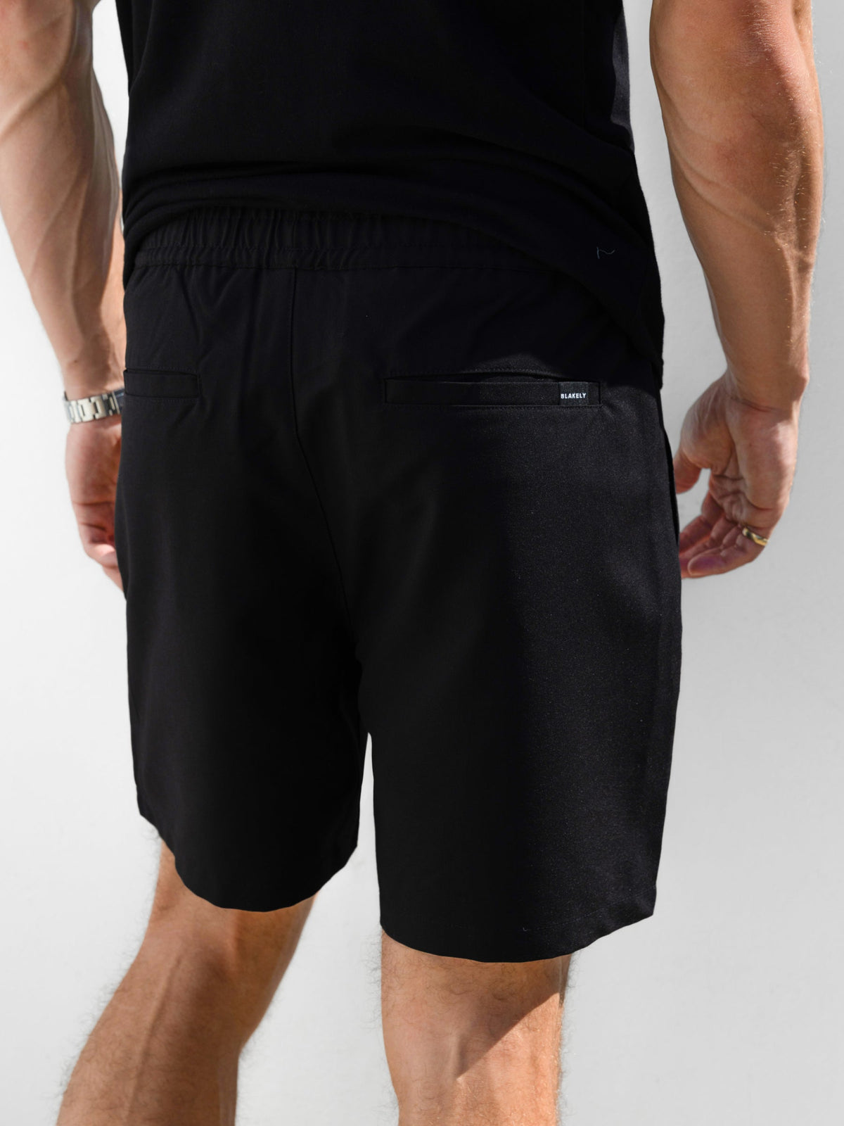 Lucca Men's Pleated Drawstring Shorts in Black – view 5