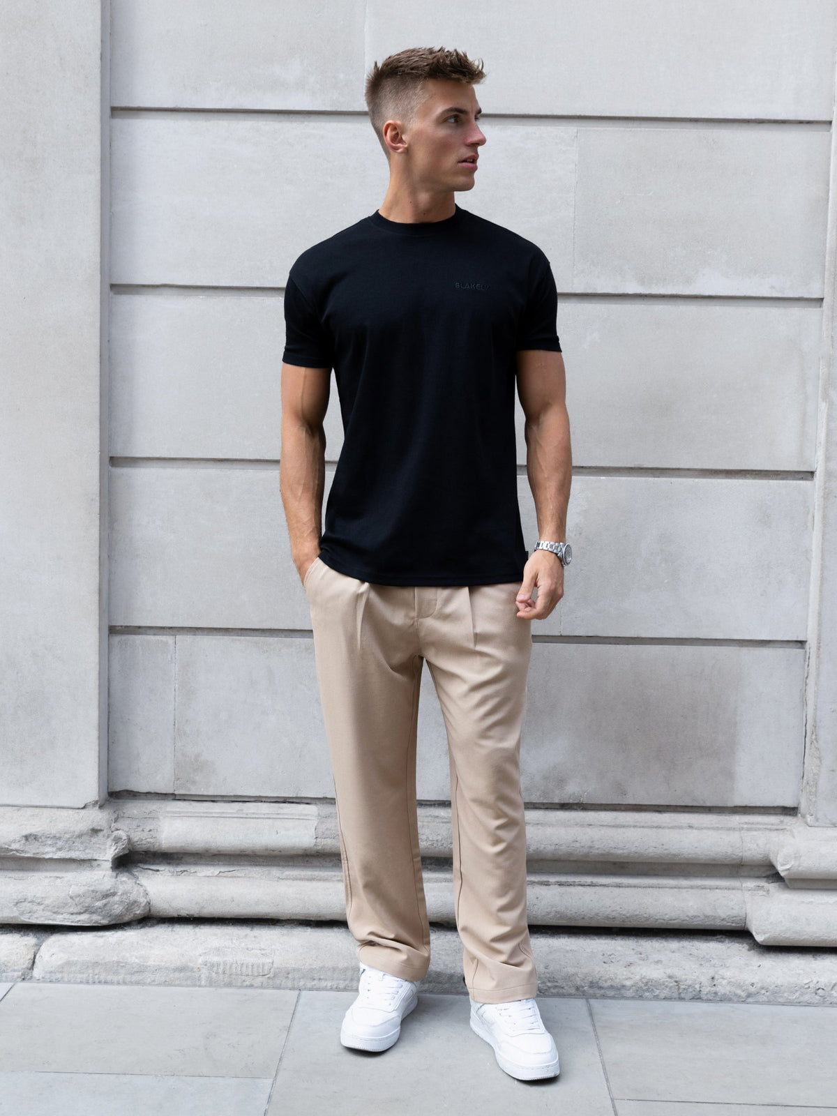 Anston Men's Stretch Slim Fit Chinos in Tan – view 3