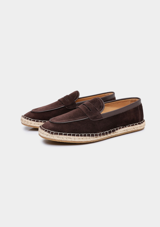 Men's Suede Penny Espadrilles in Coffee – view 1