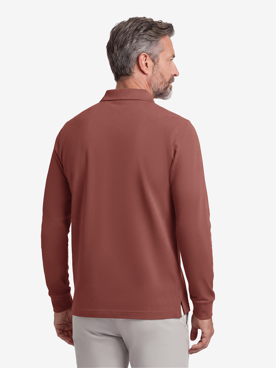 Men's Stretch Cotton Piqué Long Sleeve Polo Shirt – No-Curl Collar, Four-Button Placket, Quick-Dry – view 19