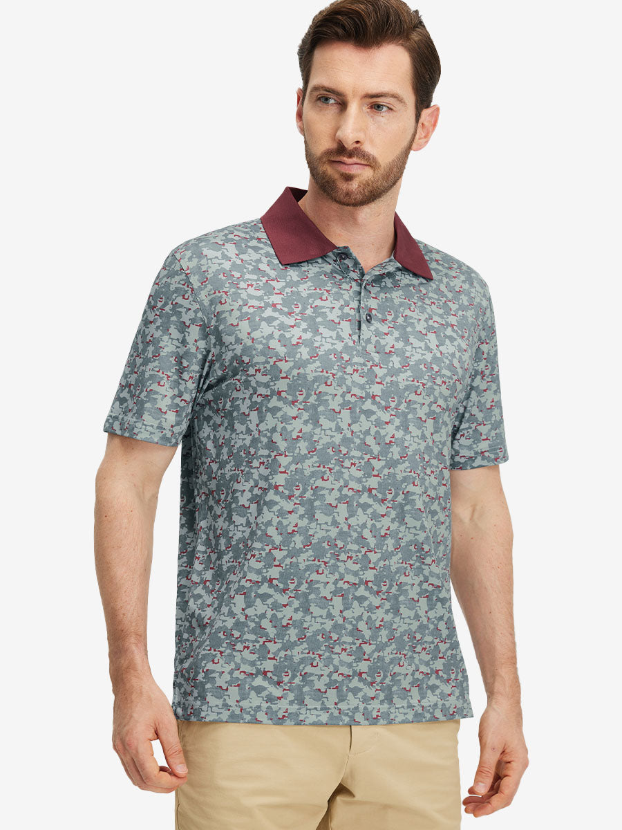 Men's Ribbed Collar Printed Golf Polo Shirt – view 36