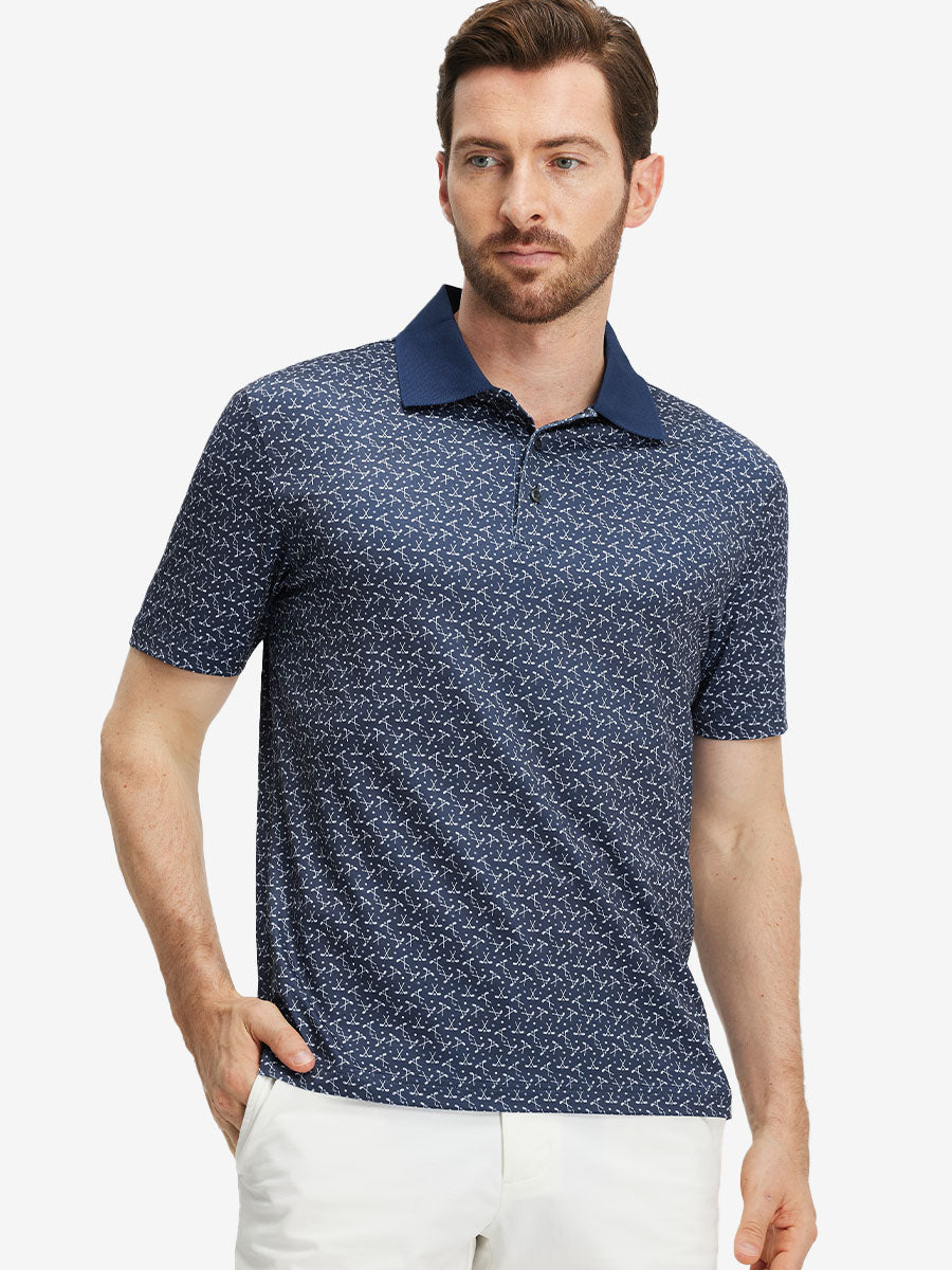 Men's Ribbed Collar Printed Golf Polo Shirt – view 4