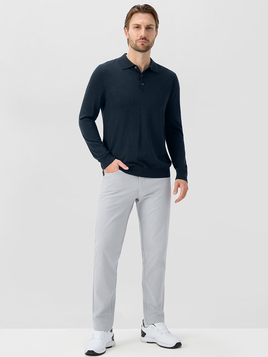 Men's Pure Merino Wool Knit Polo Jumper – view 38