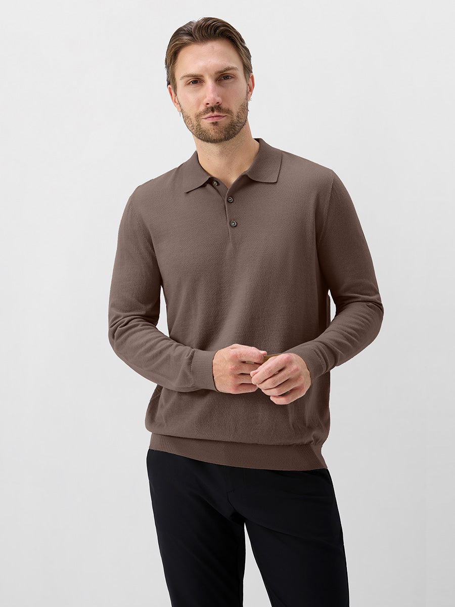 Men's Pure Merino Wool Knit Polo Jumper – view 29