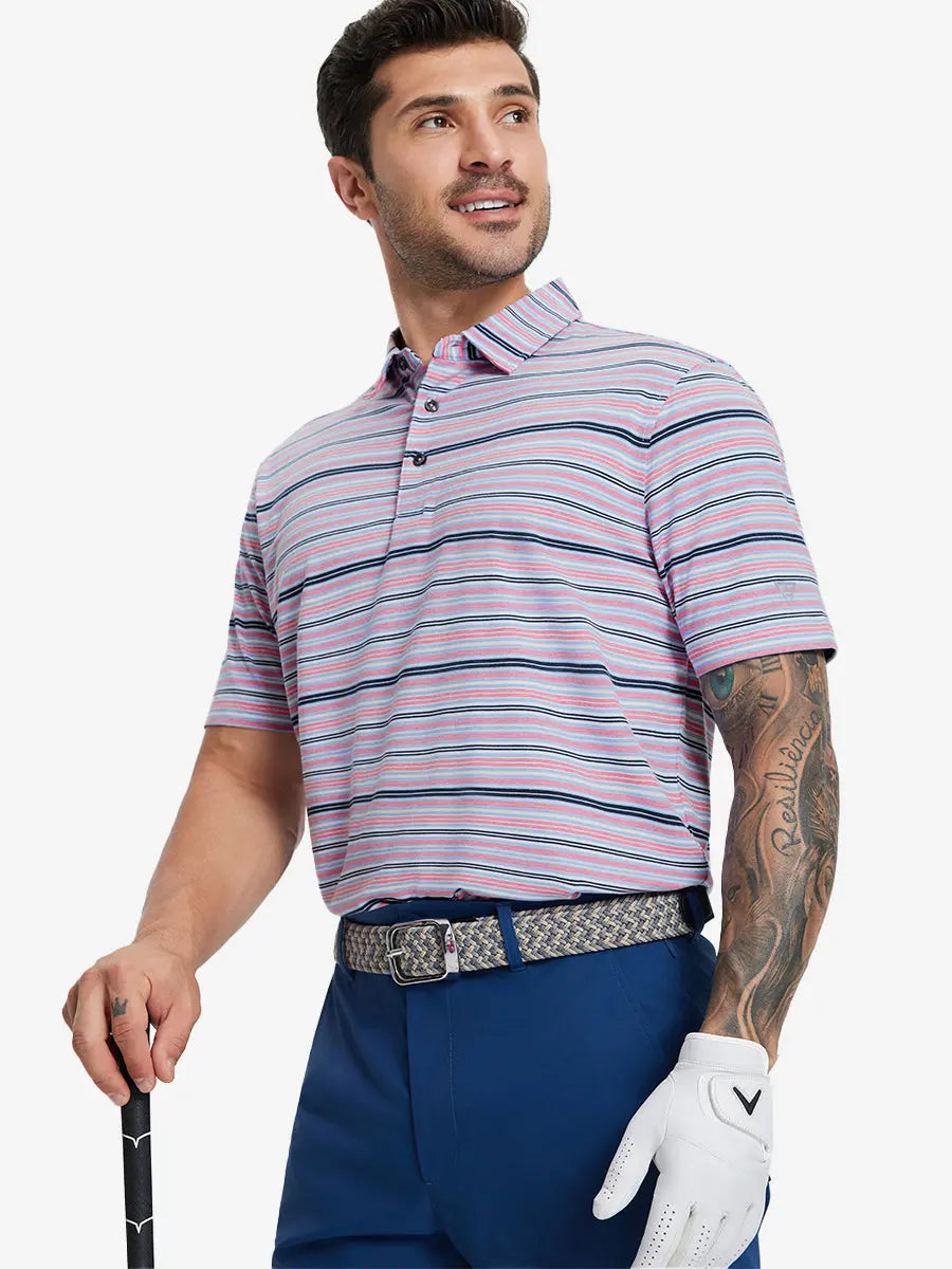 Men's Yarn-Dyed Striped Golf Polo Shirt – view 10