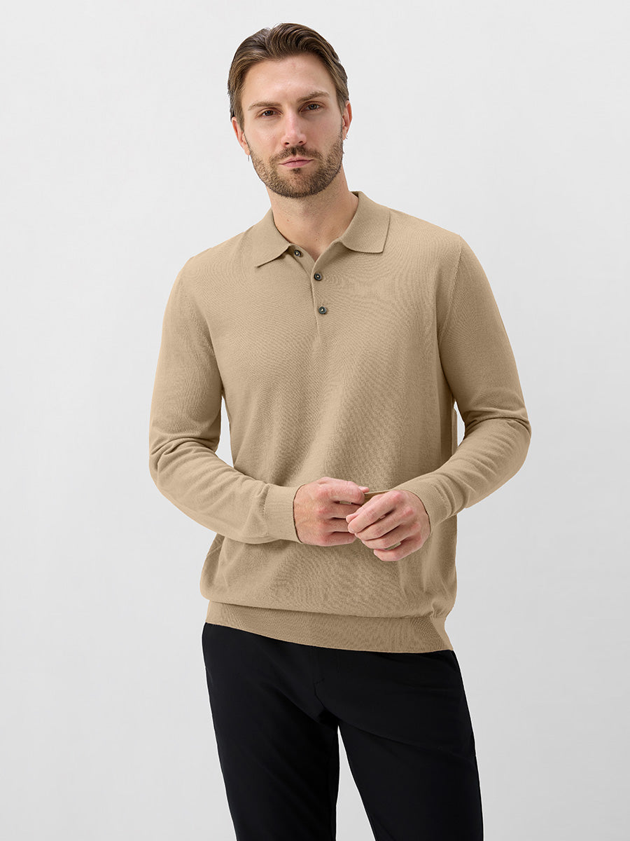 Men's Pure Merino Wool Knit Polo Jumper – view 20