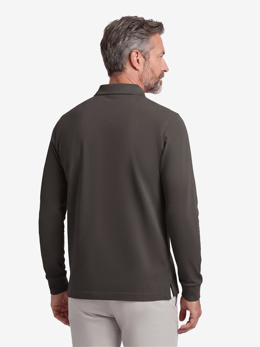 Men's Stretch Cotton Piqué Long Sleeve Polo Shirt – No-Curl Collar, Four-Button Placket, Quick-Dry – view 39