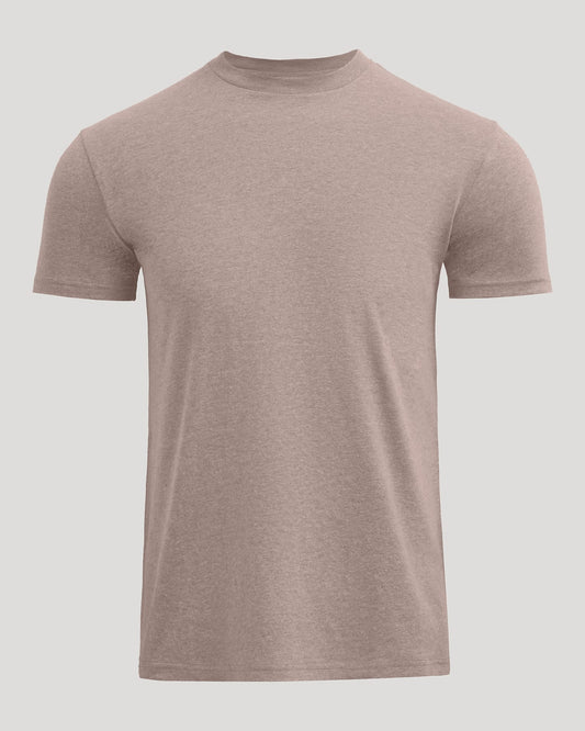 Men's Classic Crew Neck T-Shirt – Soft Cotton Blend Jersey, Athletic Fitted Cut, Tagless Finish | Dark Heather Truffle