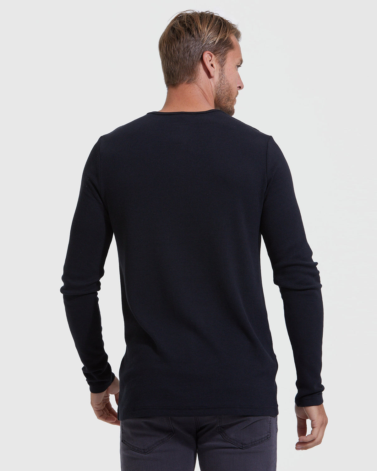 Men's Waffle Knit Long Sleeve Henley 3-Pack – Modal Blend, 3-Button Placket | Black