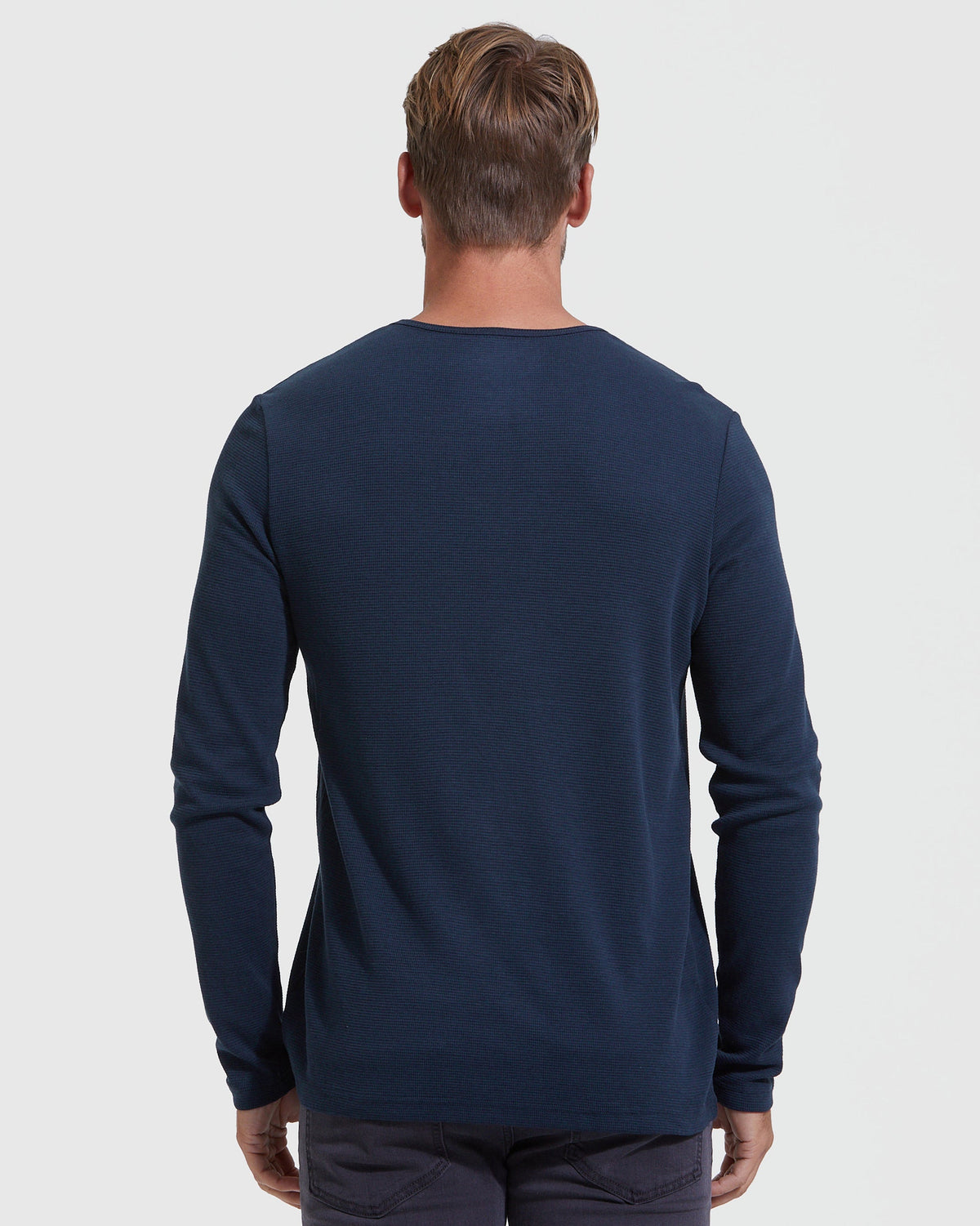 Men's Waffle Knit Long Sleeve Henley 3-Pack – Modal Blend, 3-Button Placket | Black, Navy & White