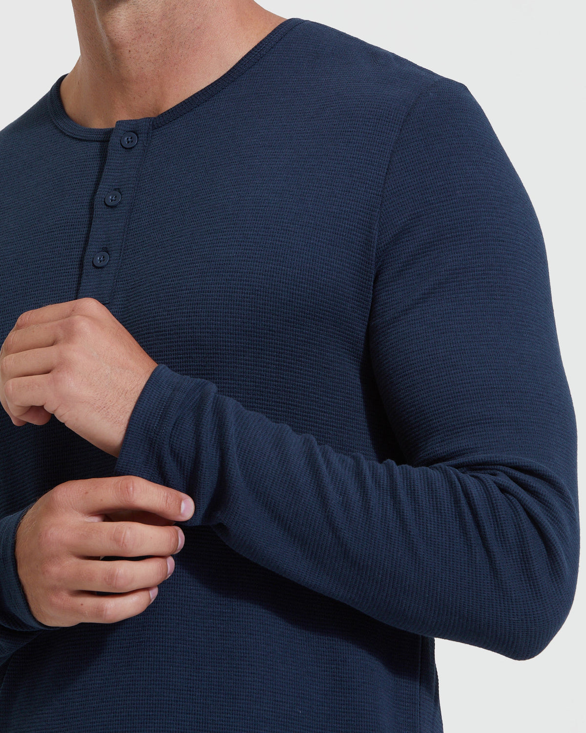 Men's Waffle Knit Long Sleeve Henley 3-Pack – Modal Blend, 3-Button Placket | Black, Navy & White