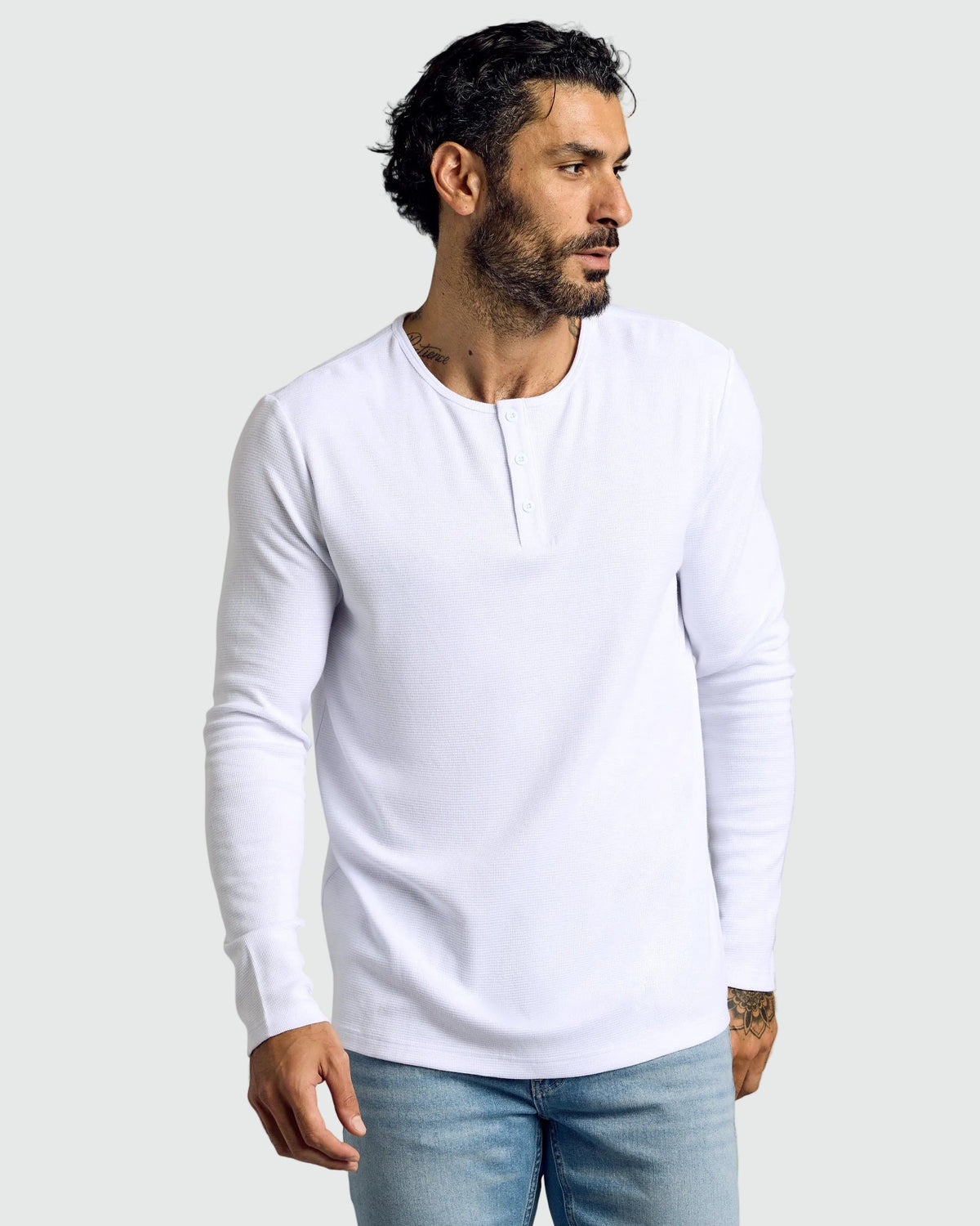 Men's Waffle Knit Long Sleeve Henley 3-Pack – Modal Blend, 3-Button Placket | White – view 2