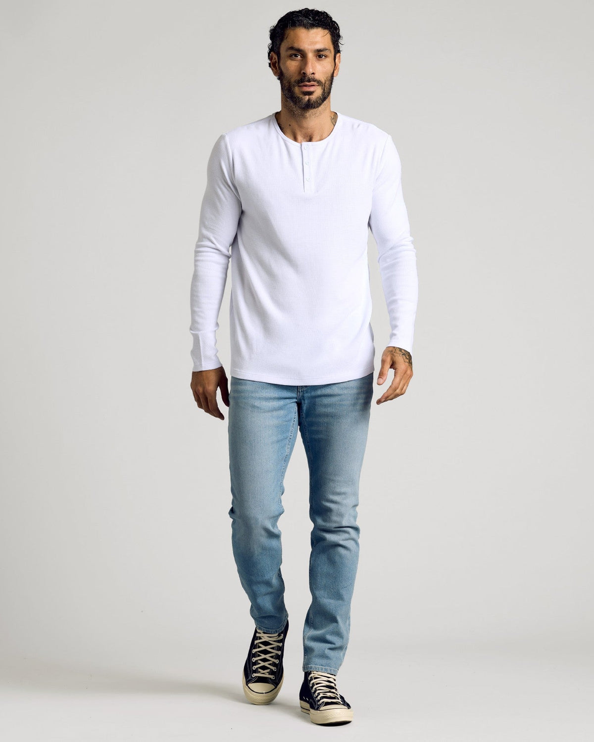 Men's Waffle Knit Long Sleeve Henley 3-Pack – Modal Blend, 3-Button Placket | Black, Navy & White – view 7